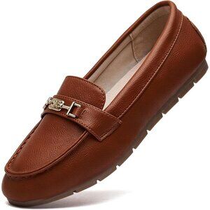 Women Reddish Polyurethane Accent Buckle Leisure Slip On Walking Flats Shoes